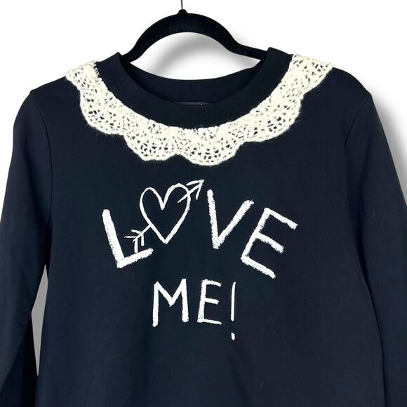 Love Moschino Lace Crochet Collar Wool Black Love Me Graphic Sweatshirt Size 4 - Picture 4 of 8